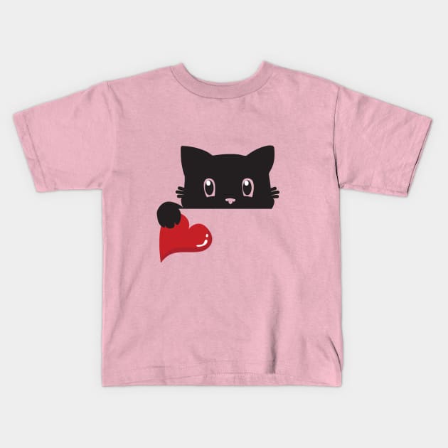 Black Cat Valentine Kitten Lovers Outfit Kids T-Shirt by GUMITOON